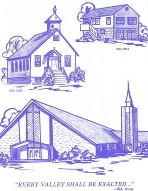 Sketch showing how Preakness Valley United Reformed Church building has changed over time